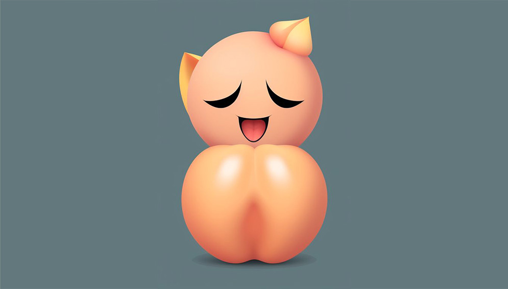 A cartoon peach eating another peach in a sensual way